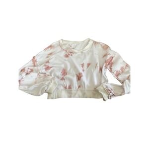 POL Womens Tie Dye Cropped Sweatshirt White Pink French Terry Pullover Large